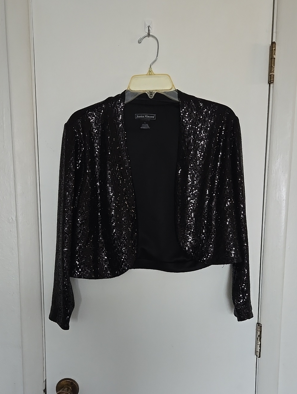 Jessica Howard Black Sequin Cropped Blazer